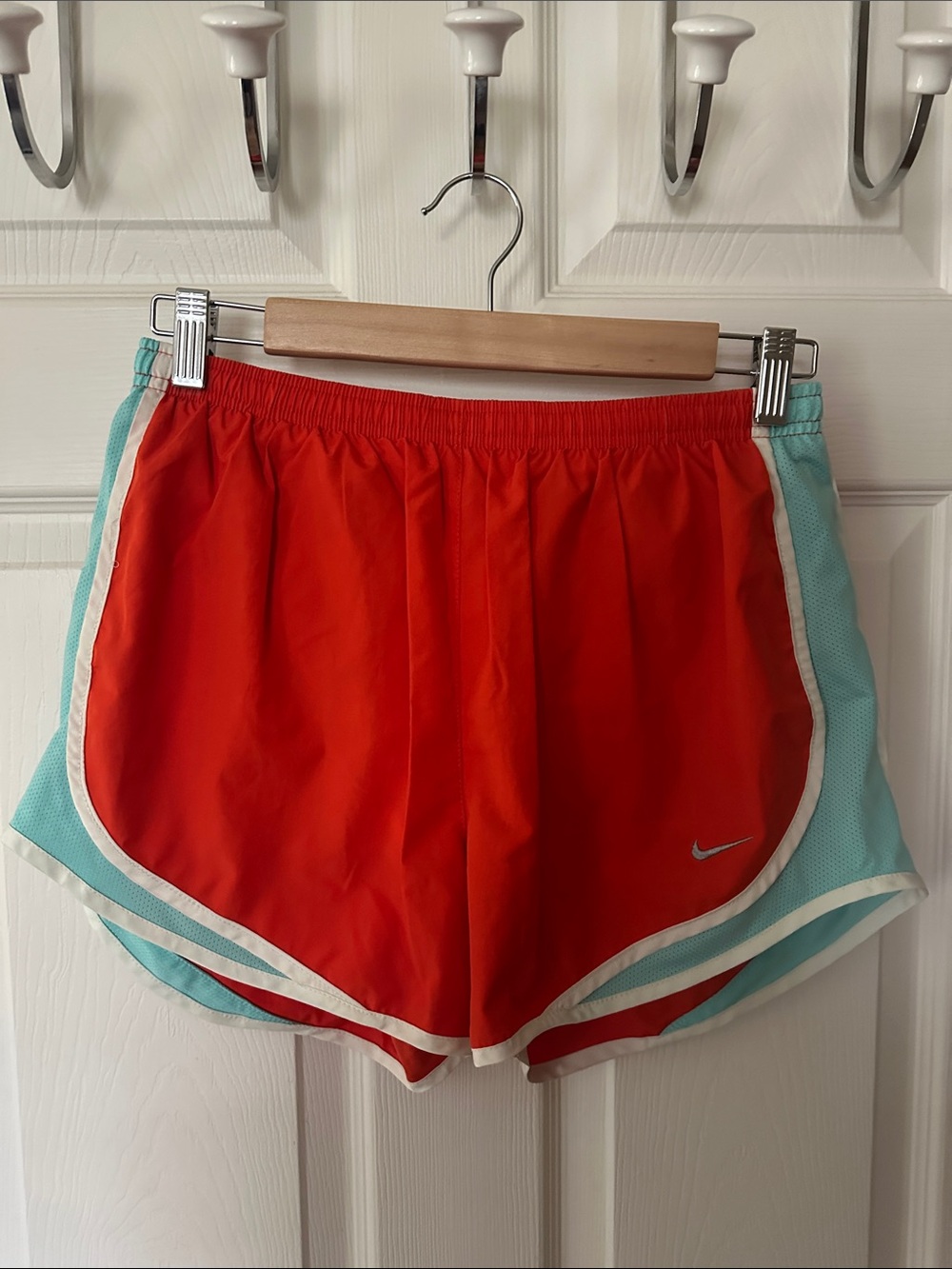 Nike - Women's Orange Running Shorts with Aqua Side Panels - Size Medium